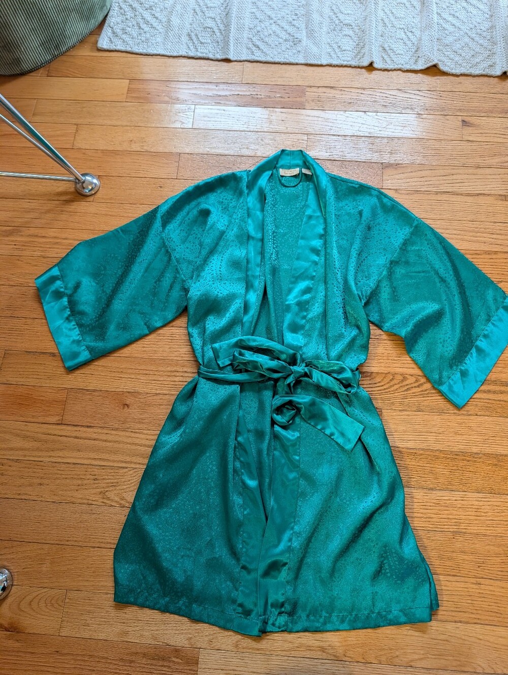 Vintage Gold Label Victoria's Secret Silky Satin Robe Jade Teal Emerald Green